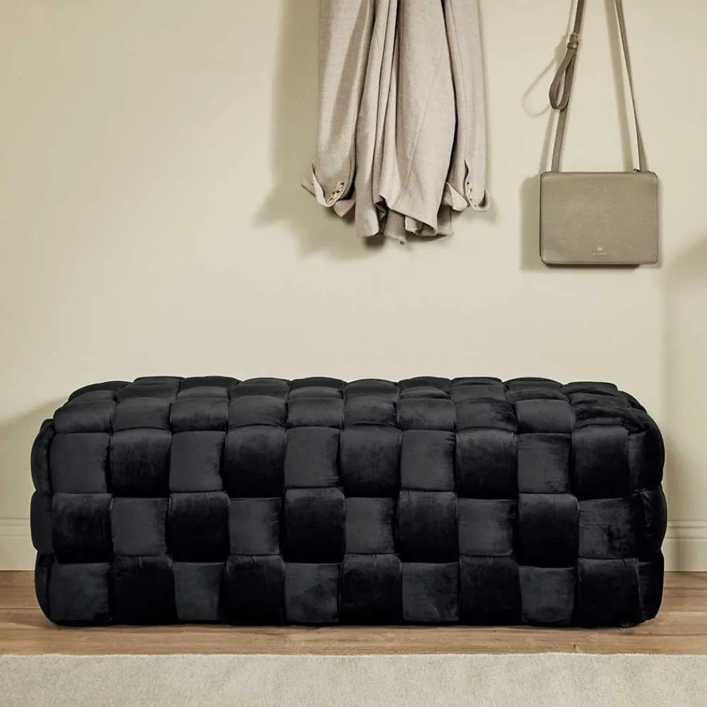 Wohnen Bettbänke|Esszimmerbänke*Samt Sitzbank in Schwarz Flechtdesign - Addara