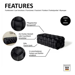 Wohnen Bettbänke|Esszimmerbänke*Samt Sitzbank in Schwarz Flechtdesign - Addara