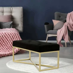 Wohnen Samtbank in Schwarz mit Gold - Carantec