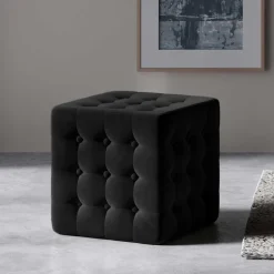 Wohnen Samthocker mit Knöpfen in Schwarz - Nanylea