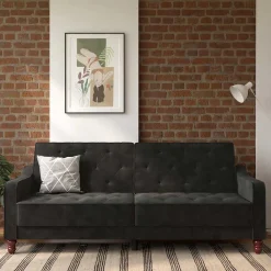 Wohnen Retro Möbel|Schlafsofas*Samtsofa mit Bettfunktion in Dunkelgrau - Rubanina