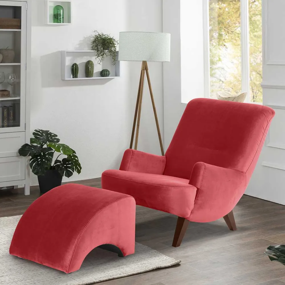 Wohnen Braune Möbel|Sessel & Hocker*Samtvelours Lesesessel in Rot - Haniata