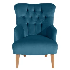 Wohnen Samtvelours Ohrensessel in Petrol Blau - Ilussiana