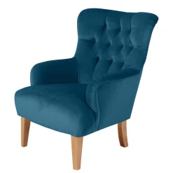 Wohnen Samtvelours Ohrensessel in Petrol Blau - Ilussiana