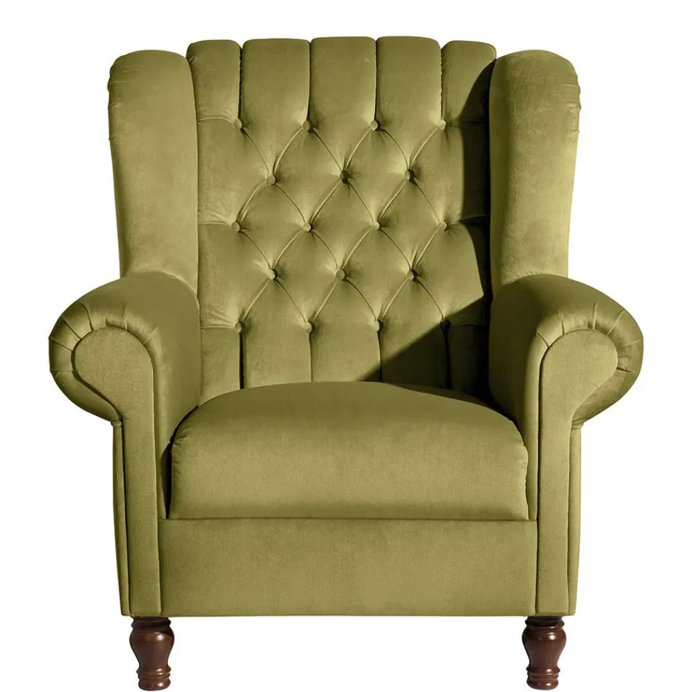 Wohnen Sessel|Chesterfield Möbel*Samtvelours Ohrensessel im Chesterfield Look - Erulina