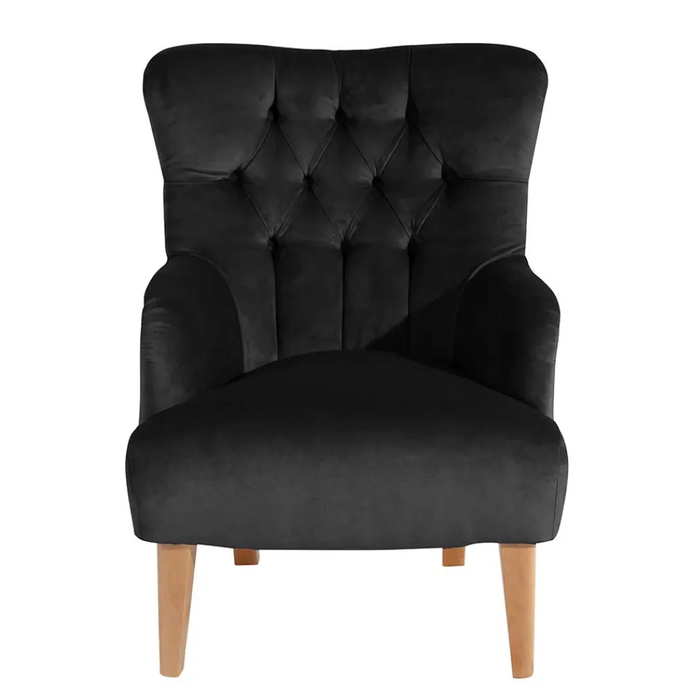 Wohnen Vintage Möbel*Samtvelours Polstersessel in Schwarz - Jimalito