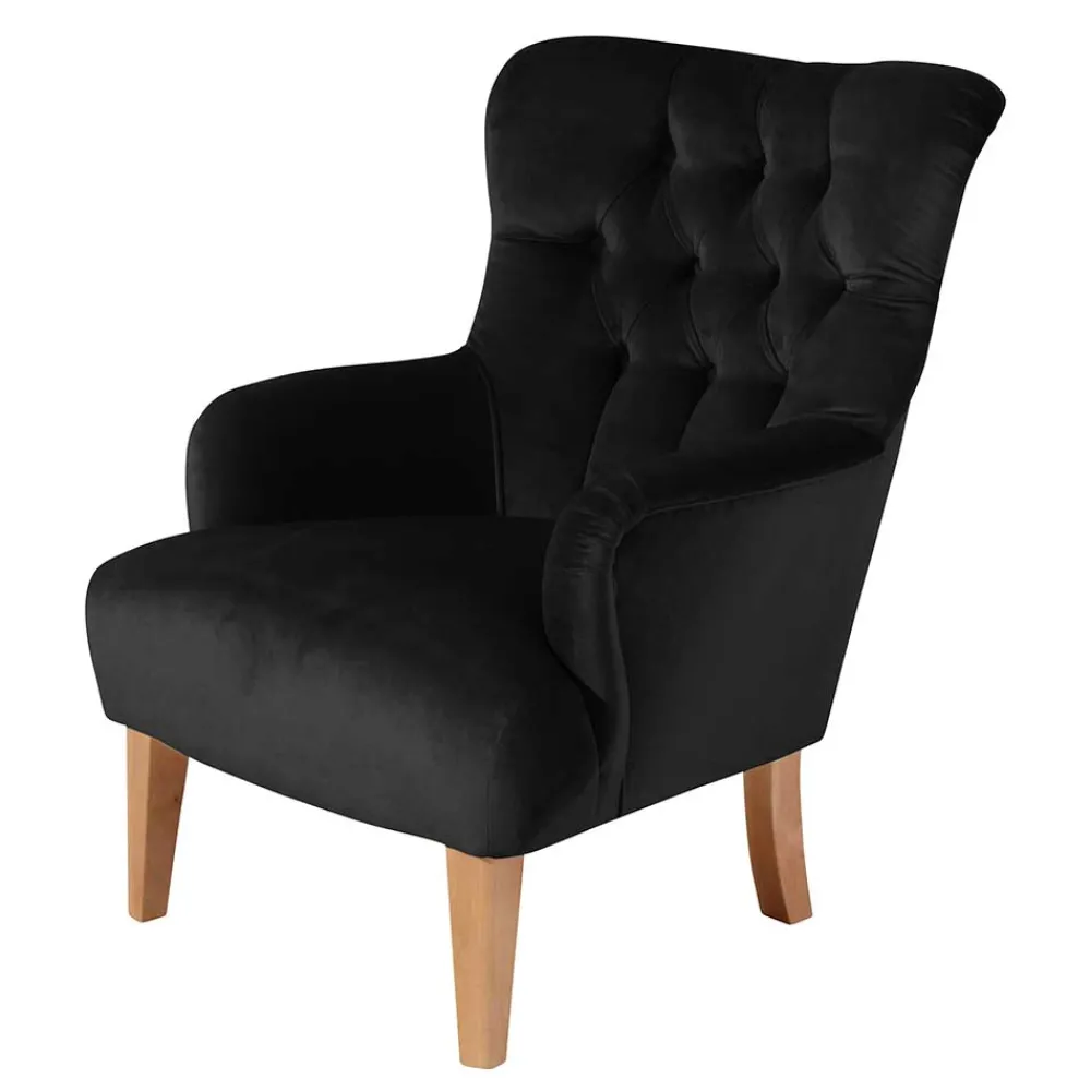Wohnen Vintage Möbel*Samtvelours Polstersessel in Schwarz - Jimalito