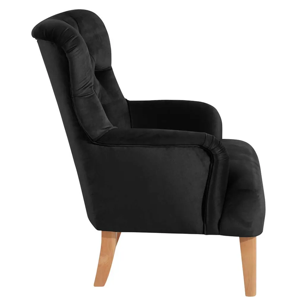 Wohnen Vintage Möbel*Samtvelours Polstersessel in Schwarz - Jimalito