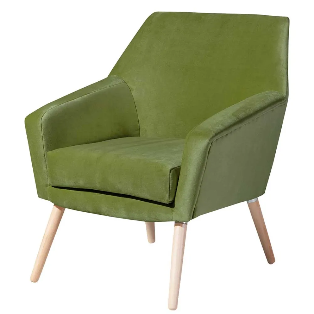 Wohnen Samtvelours Polstersessel in Oliv Grün - Canossa