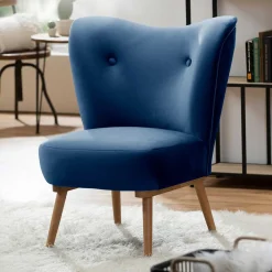 Wohnen Sessel & Hocker|Retro Möbel*Samtvelours Sessel in Dunkelblau und Erle - Tazza