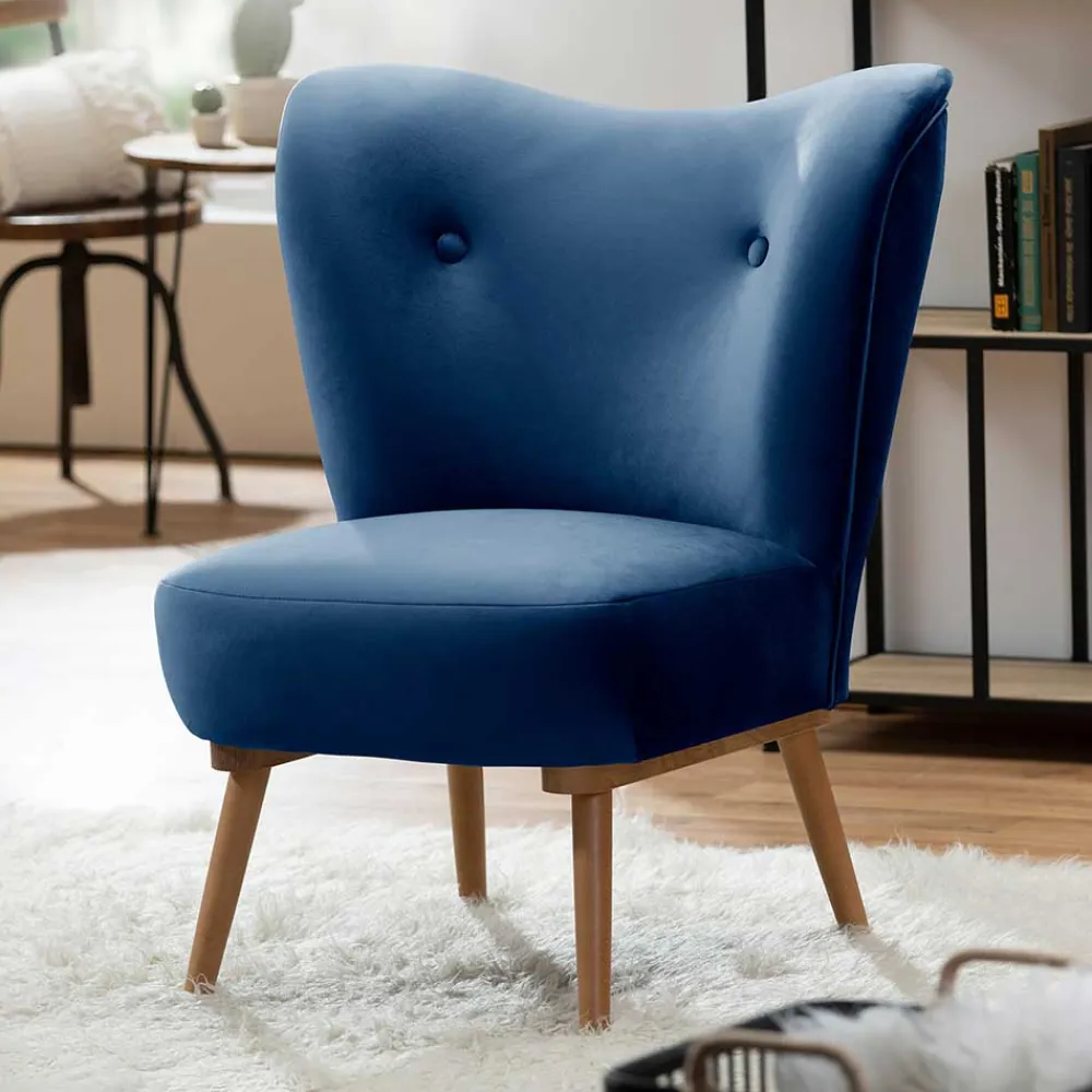 Wohnen Sessel & Hocker|Retro Möbel*Samtvelours Sessel in Dunkelblau und Erle - Tazza