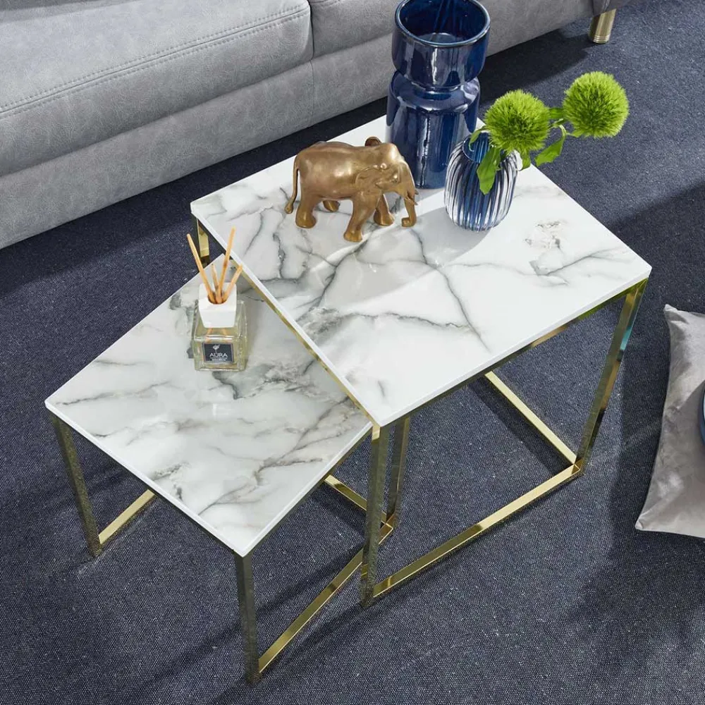 Wohnen Küchentische|Esszimmertische*2-Satz Couchtisch in Marmor Optik - Vilanda (zweiteilig)