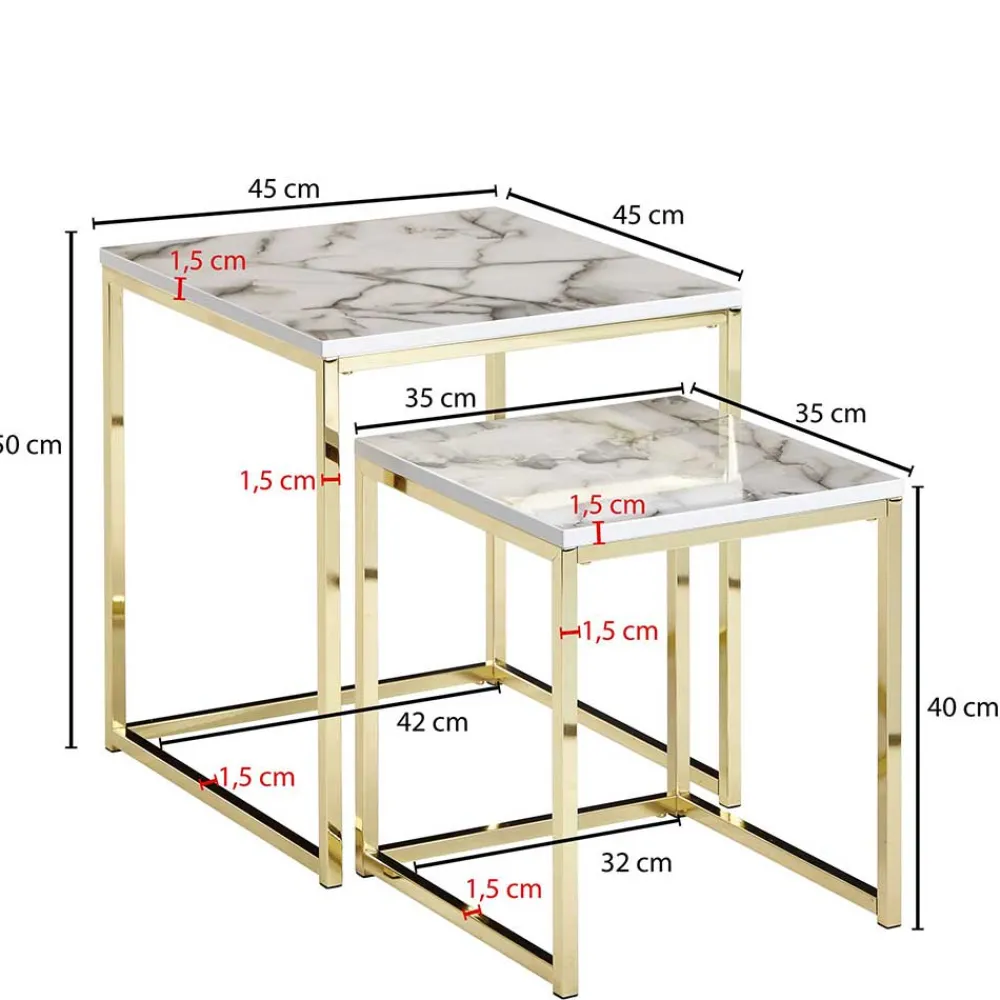 Wohnen Küchentische|Esszimmertische*2-Satz Couchtisch in Marmor Optik - Vilanda (zweiteilig)