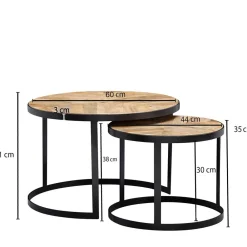 Wohnen 2-Satz Couchtisch mit Holzplatte Rund - Bernesa (zweiteilig)