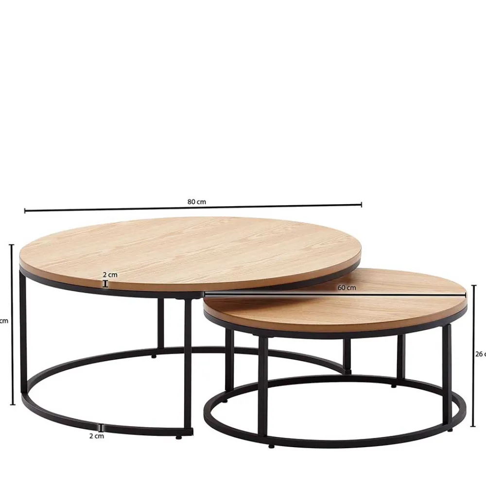 Wohnen 2-Satz-Couchtisch in Eiche Furnier - Bucket (zweiteilig)