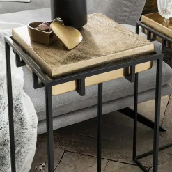 Wohnen Blumensäulen*2-Satz-Tisch in Bronze Gold & Schwarz - Fagnetta (zweiteilig)