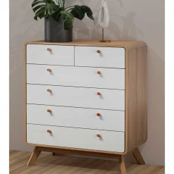 Wohnen Kommoden|Flurkommoden*Scandi Hochkommode in Eiche mit Weiß - Jendren