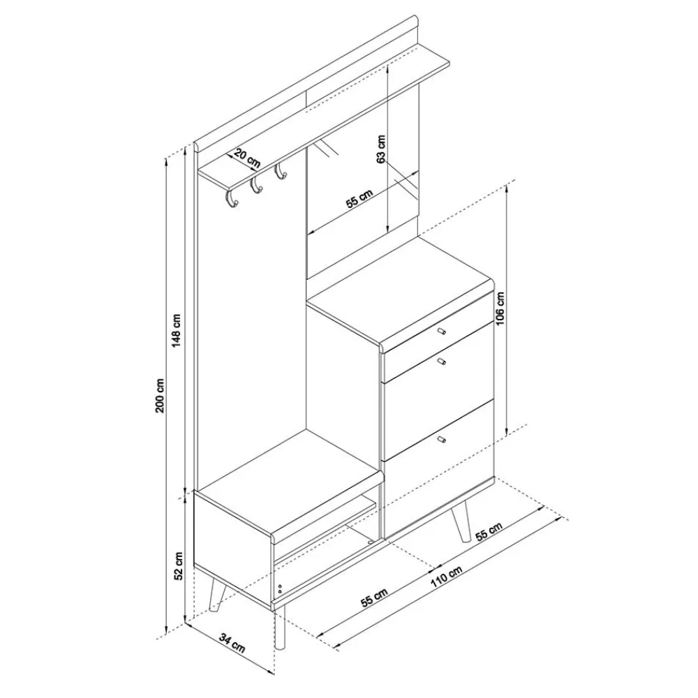 Wohnen Scandi Kompaktgarderobe in 110x200x34 - Cablos