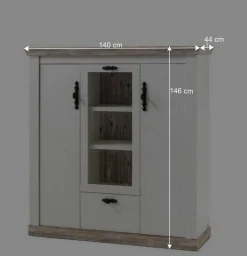 Wohnen Sideboards & Kommoden|Sideboards & Kommoden*Scandi Landhaus Highboard in Weiß Pinie Shabby Nedita 140 cm breit