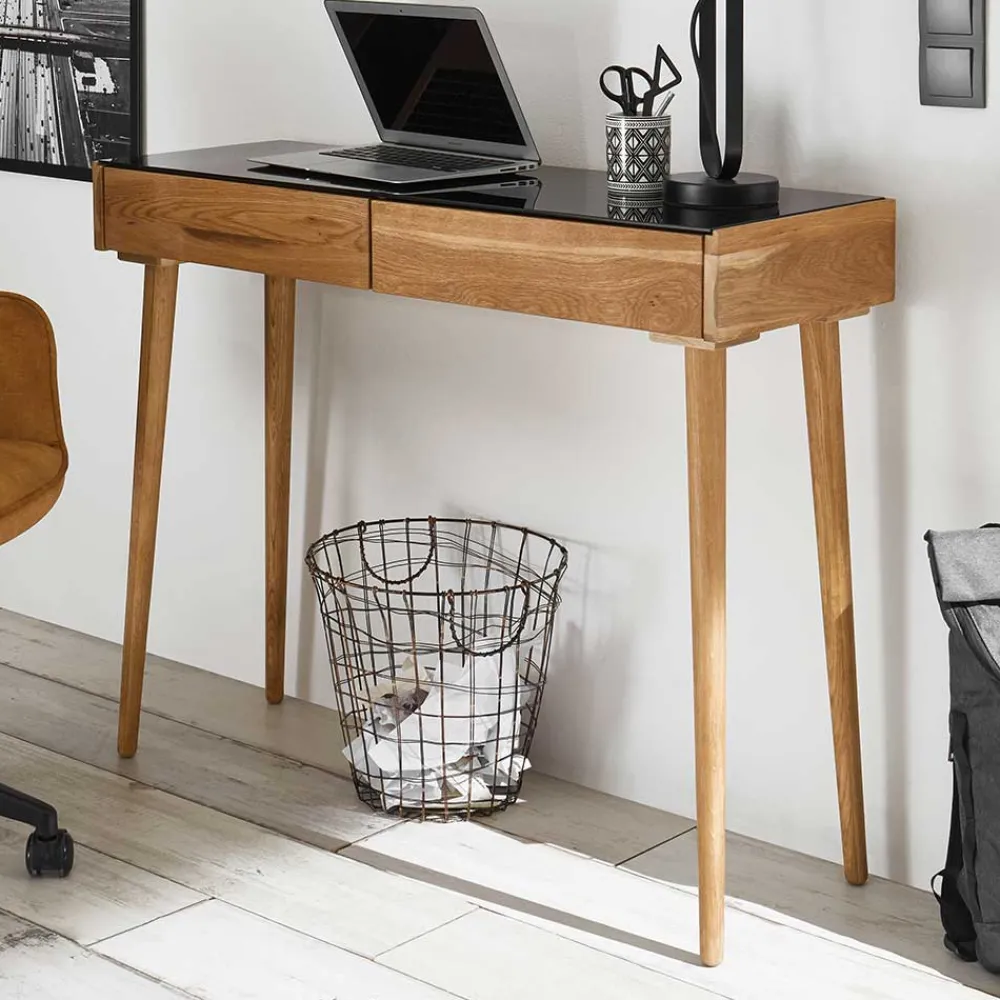 Wohnen Scandi Schreibtisch mit Schwarzglas Platte - Floyda