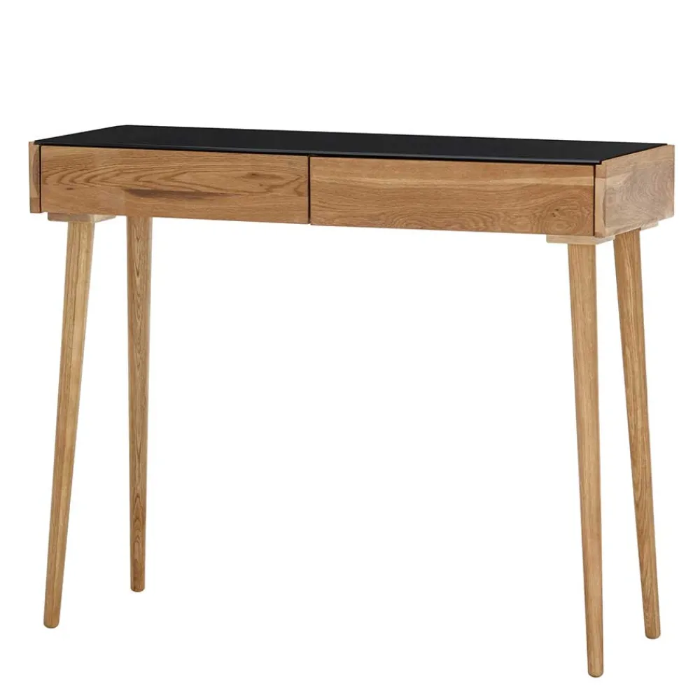 Wohnen Scandi Schreibtisch mit Schwarzglas Platte - Floyda