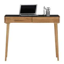 Wohnen Scandi Schreibtisch mit Schwarzglas Platte - Floyda