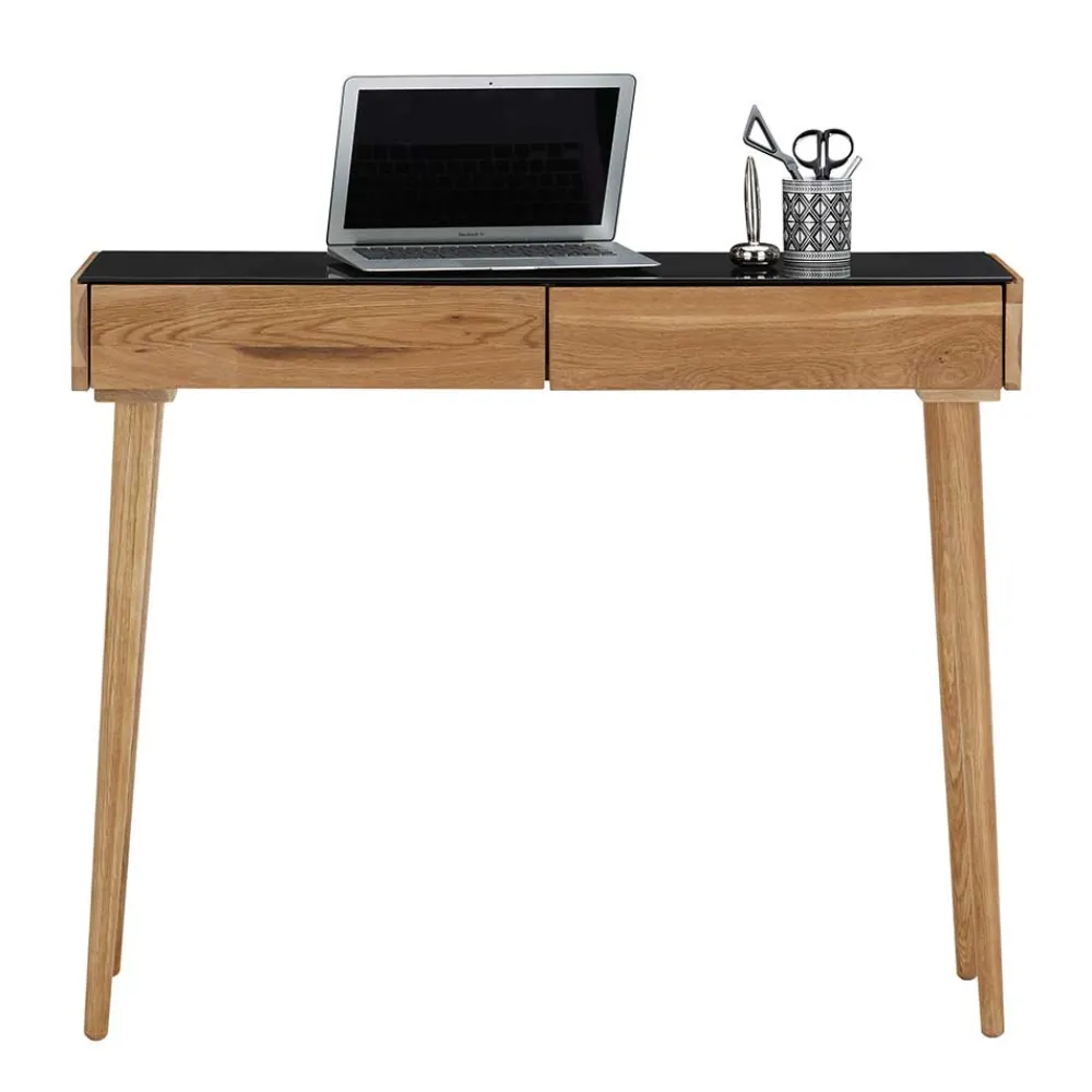 Wohnen Scandi Schreibtisch mit Schwarzglas Platte - Floyda