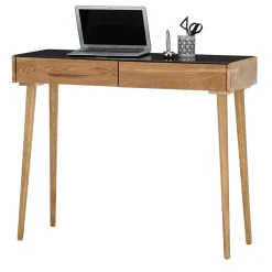 Wohnen Scandi Schreibtisch mit Schwarzglas Platte - Floyda