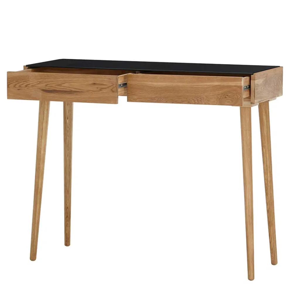 Wohnen Scandi Schreibtisch mit Schwarzglas Platte - Floyda