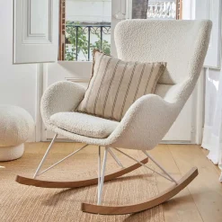 Wohnen Weiße Möbel*Schaukelsessel in Weiß Lammfell Optik - Lysandro