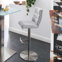 Wohnen Sessel & Hocker|Barhocker*Schicker Barstuhl mit Höhenverstellung in Hellgrau Stoff Anglesio & Edelstahl