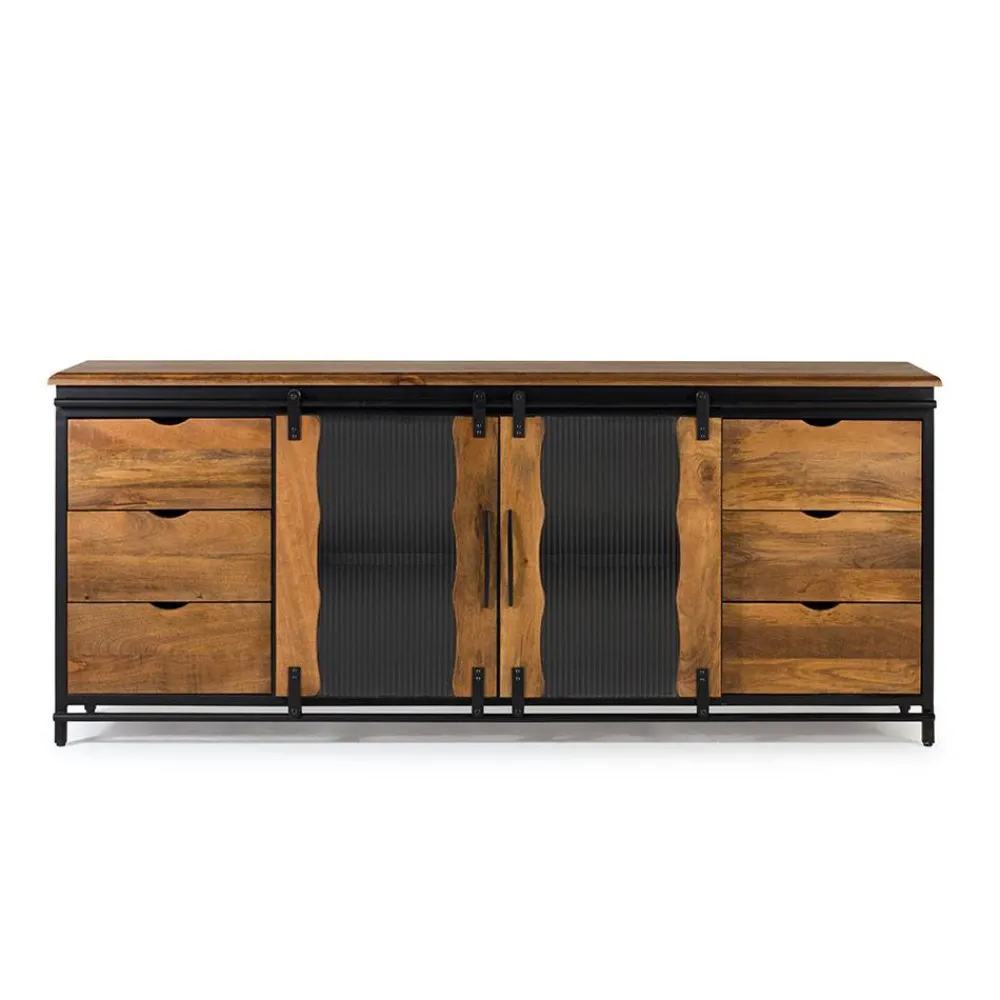 Wohnen Küchenschränke|Sideboards*Schiebetüren Sideboard mit Riffelglas - Aglia