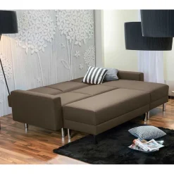 Wohnen Sofas|Sofa*Schlafcouch mit Hocker in Beigegrau mit Chrom - Defelira (zweiteilig)