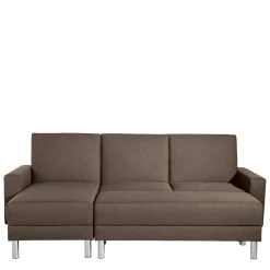 Wohnen Sofas|Sofa*Schlafcouch mit Hocker in Beigegrau mit Chrom - Defelira (zweiteilig)