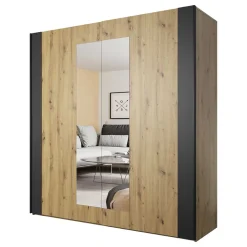 Wohnen Schlafzimmerschrank in Wildeiche NB & Schwarz - Potsdam