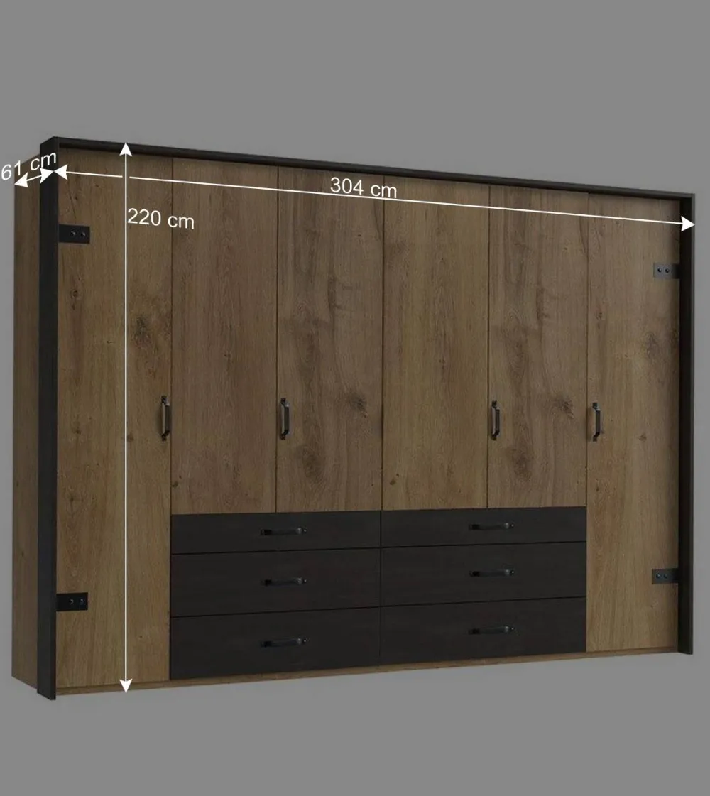 Wohnen Schwarze Möbel|Kleiderschränke*Schlafzimmerschrank mit sechs Schubladen & Türen - Bram