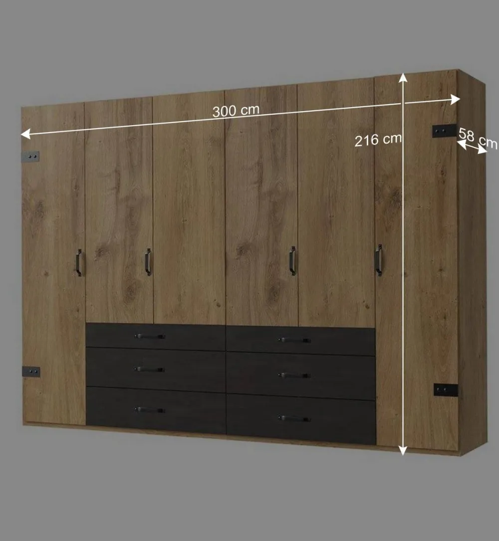 Wohnen Schwarze Möbel|Kleiderschränke*Schlafzimmerschrank mit sechs Schubladen & Türen - Bram