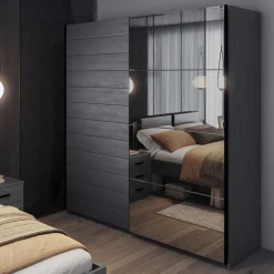 Wohnen Schlafzimmerschrank mit Schwebetüren in Eiche Grau - Carika