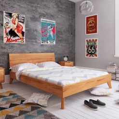 Wohnen Schlichtes Holz Bett in Überlänge 220cm - Junola