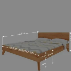 Wohnen Schlichtes Holz Bett in Überlänge 220cm - Junola