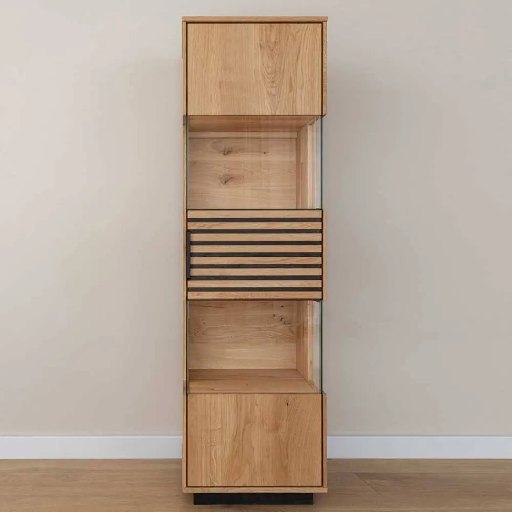 Wohnen Schwarze Möbel|Wohnzimmerschränke*Schmale Massivholz Vitrine mit LED Beleuchtung - Eribella