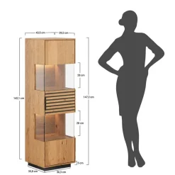 Wohnen Schwarze Möbel|Wohnzimmerschränke*Schmale Massivholz Vitrine mit LED Beleuchtung - Eribella