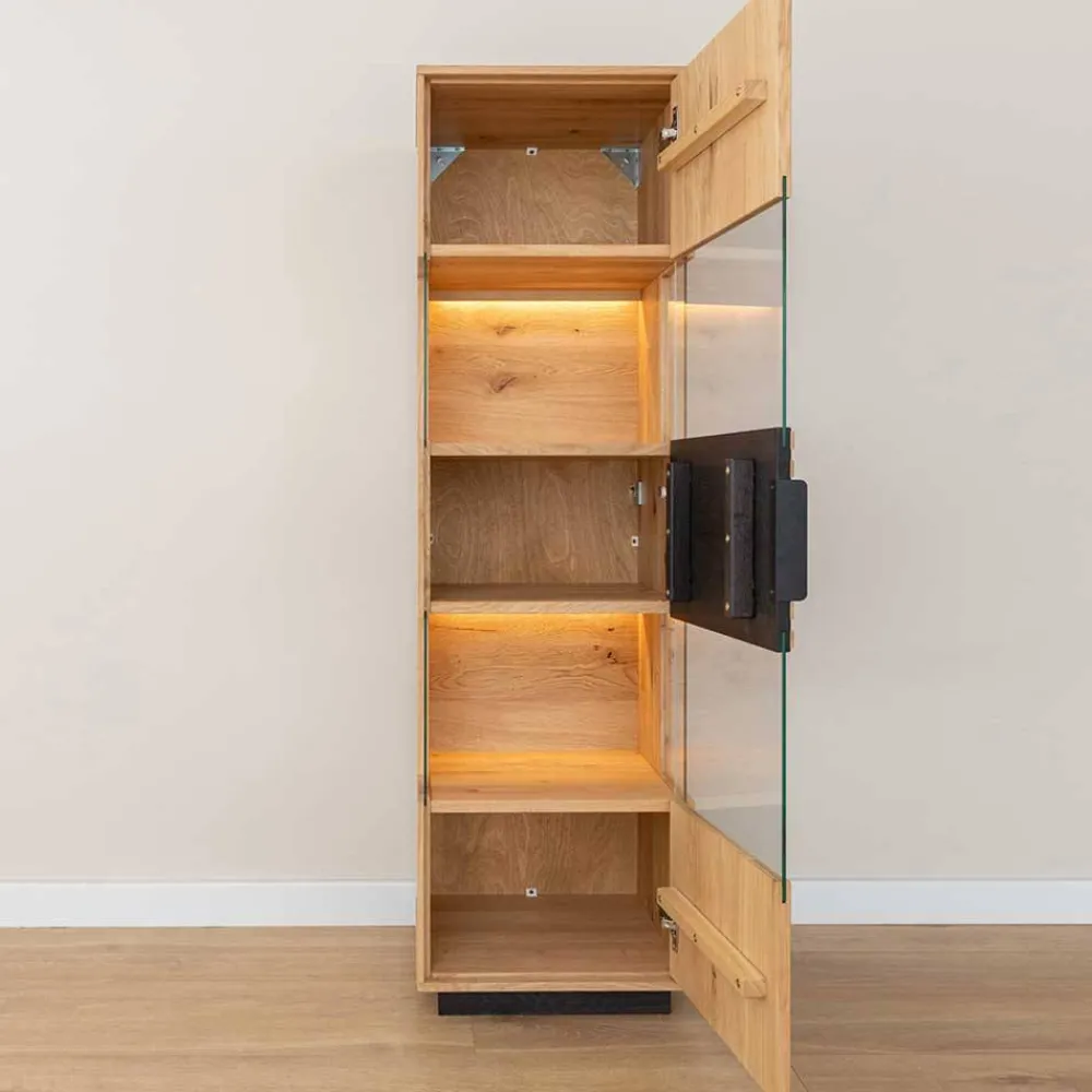 Wohnen Schwarze Möbel|Wohnzimmerschränke*Schmale Massivholz Vitrine mit LED Beleuchtung - Eribella