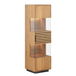 Wohnen Schwarze Möbel|Wohnzimmerschränke*Schmale Massivholz Vitrine mit LED Beleuchtung - Eribella