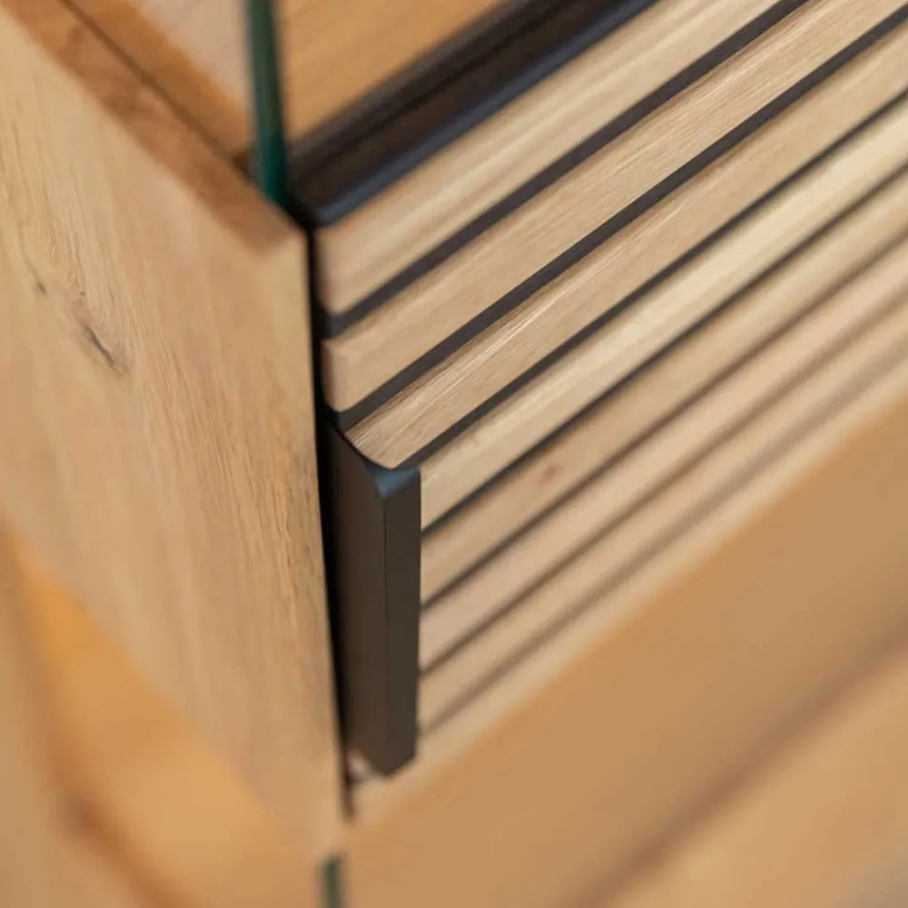 Wohnen Schwarze Möbel|Wohnzimmerschränke*Schmale Massivholz Vitrine mit LED Beleuchtung - Eribella