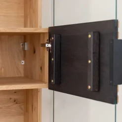 Wohnen Schwarze Möbel|Wohnzimmerschränke*Schmale Massivholz Vitrine mit LED Beleuchtung - Eribella