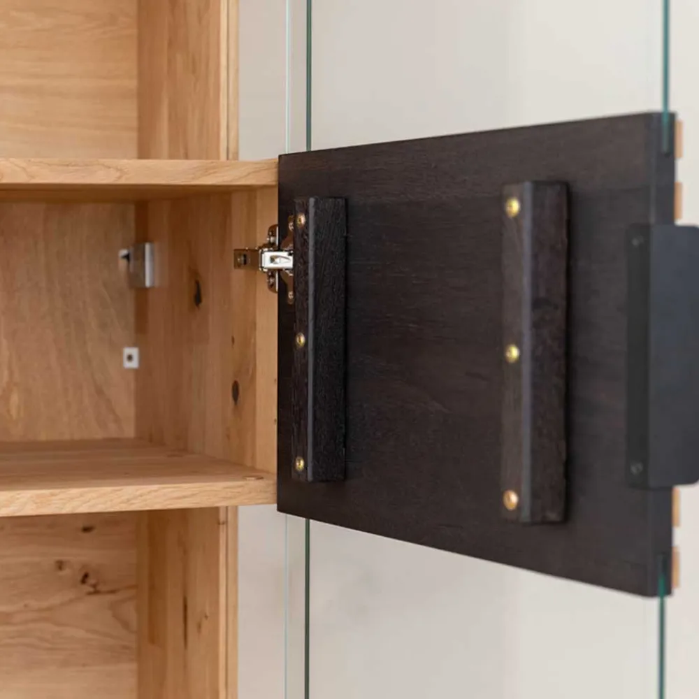 Wohnen Schwarze Möbel|Wohnzimmerschränke*Schmale Massivholz Vitrine mit LED Beleuchtung - Eribella