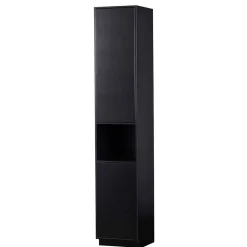 Wohnen Esszimmer-Vitrinen*Schmaler Hochschrank in Schwarz Kiefernholz teilmassiv - Niwidus