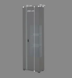 Wohnen Schmaler Vitrinenschrank mit LED Beleuchtung - Tirol