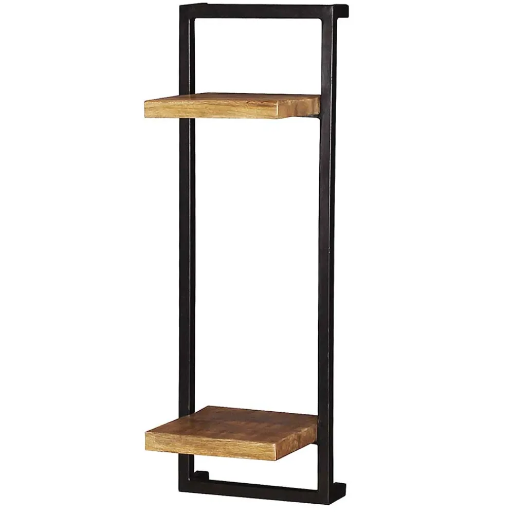 Wohnen Esszimmerregale|Regale*Schmales Industrial Wandregal mit zwei Holzablagen - Evradon